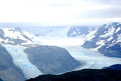 Photo courtesy of Debra Austin. Two glaciers move toward each other.